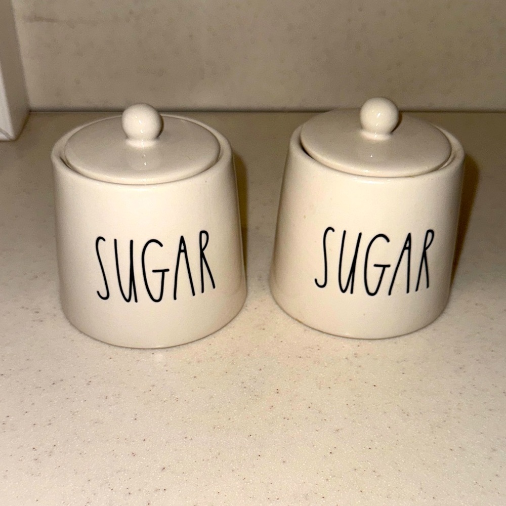 Pair of Rae Dunn Artisan Collection White Dish sugar jar